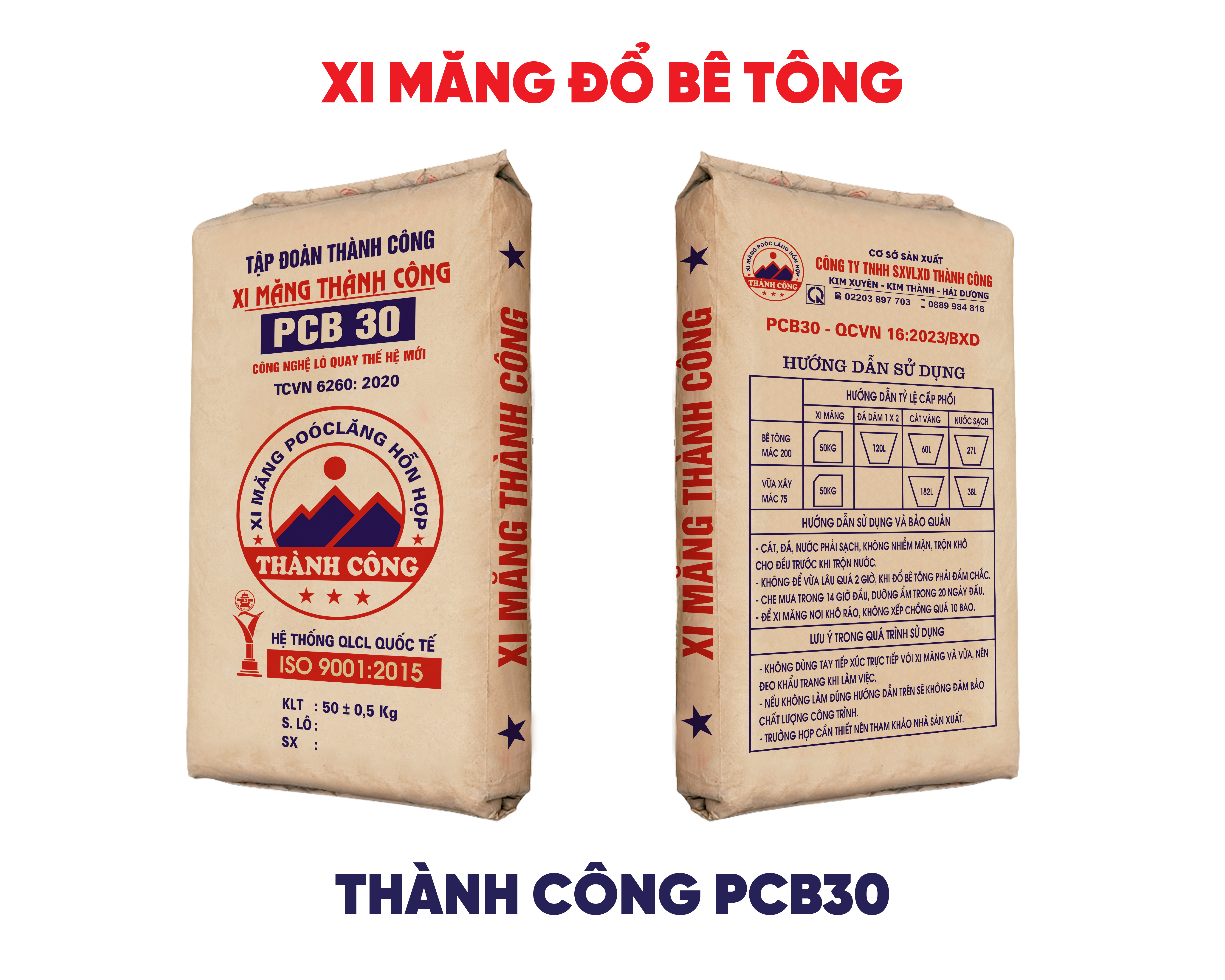 Xi măng đổ bê tông Thành Công PCB30 công nghệ Mỹ