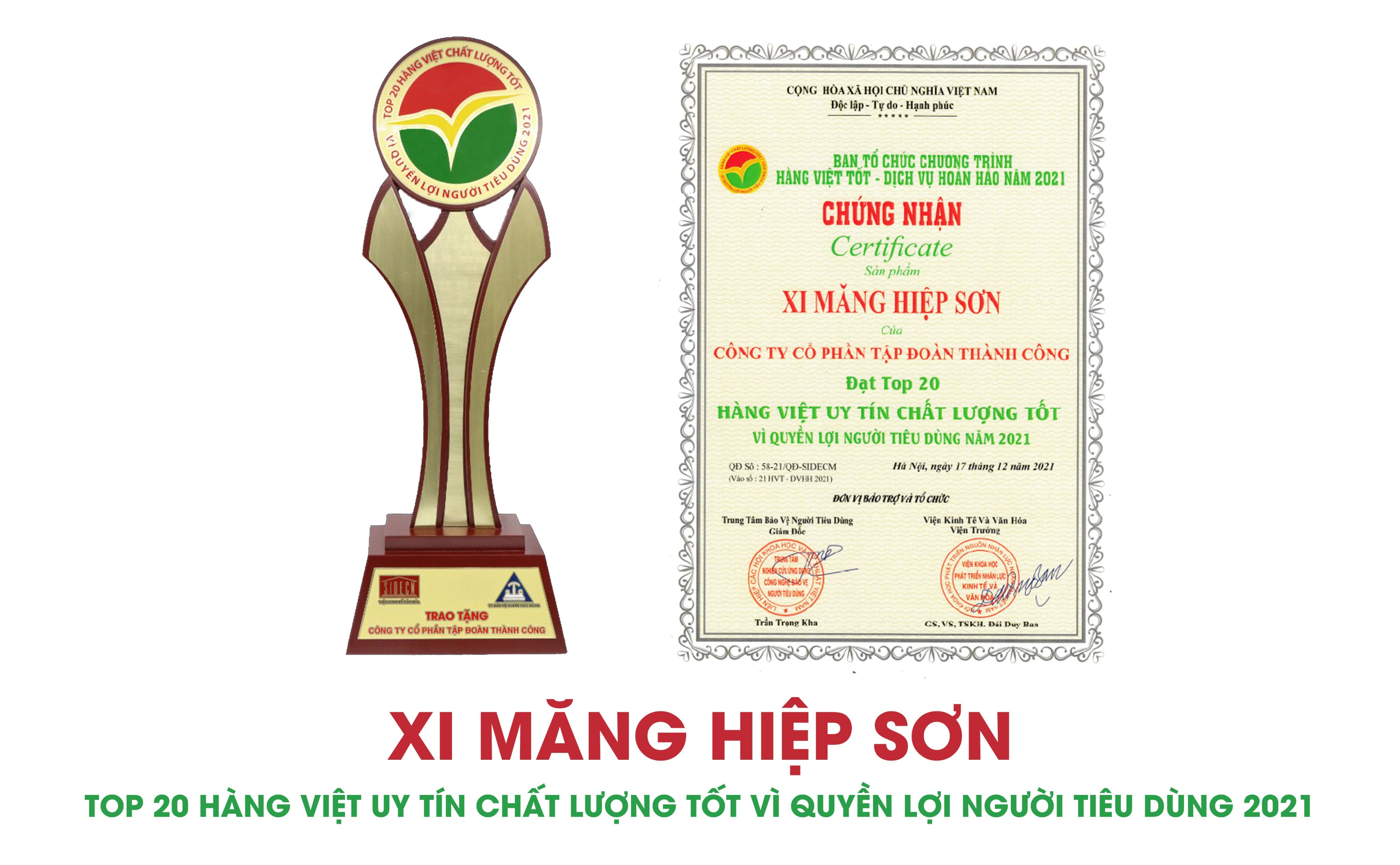 Xi măng Hiệp Sơn Top 20 Hàng Việt uy tín chất lượng tốt